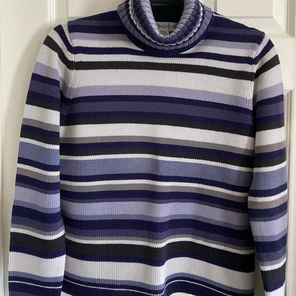 Purple striped, Merino wool turtleneck sweater.